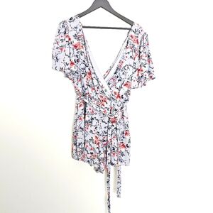 Altar'd State Blue Floral Print Flare Short Sleeves Romper Shorts Women's Size M